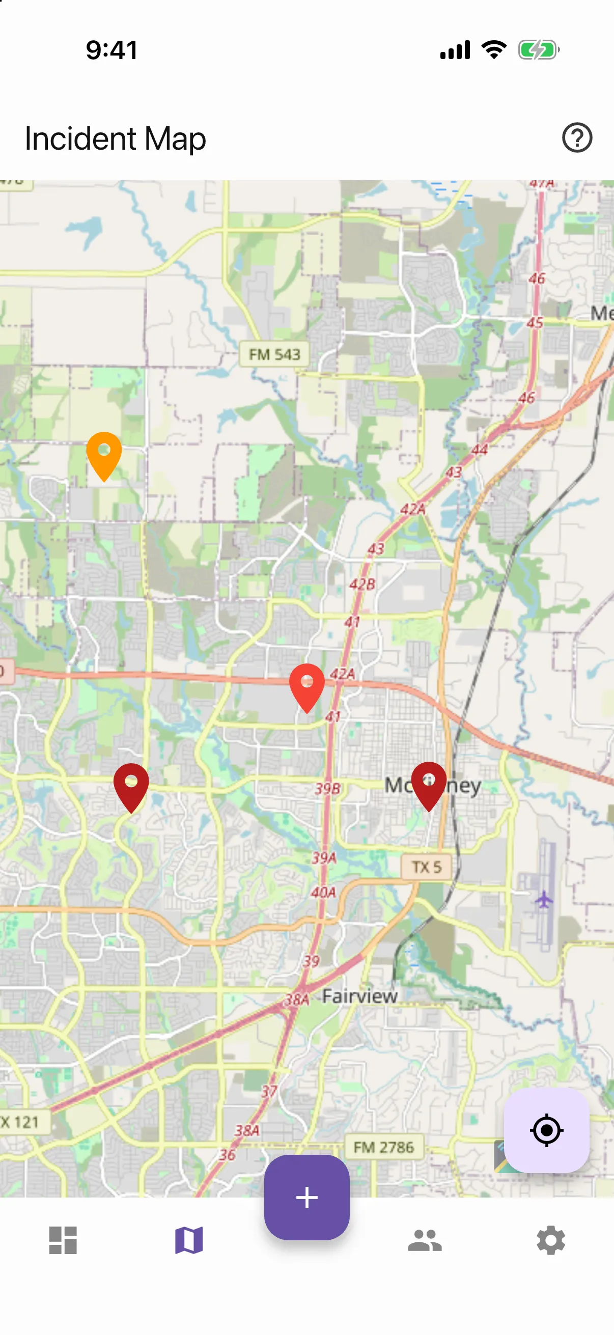 EchoResponse screen: Incident map