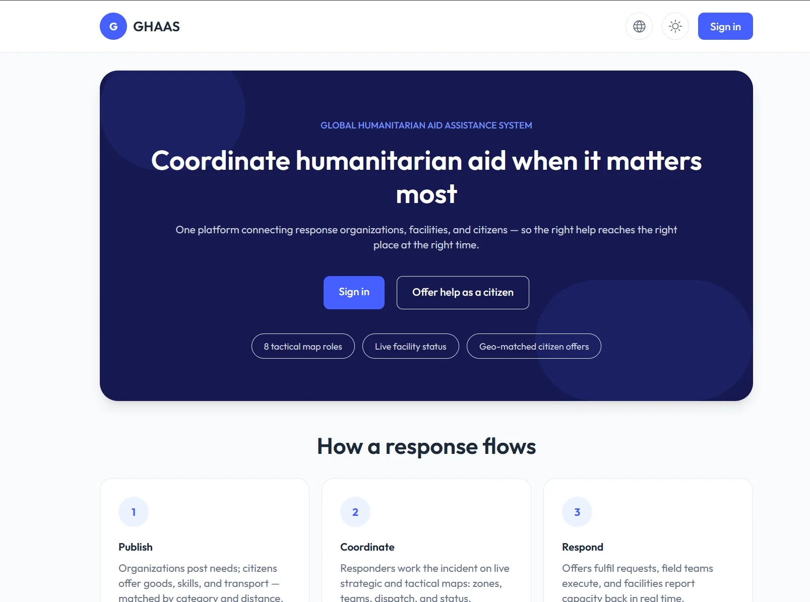 GHAAS screen: Sign-in page