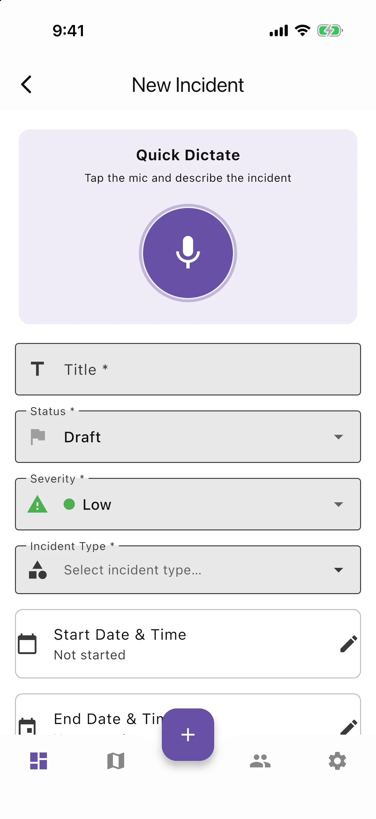 EchoResponse screen: Voice-first incident creation