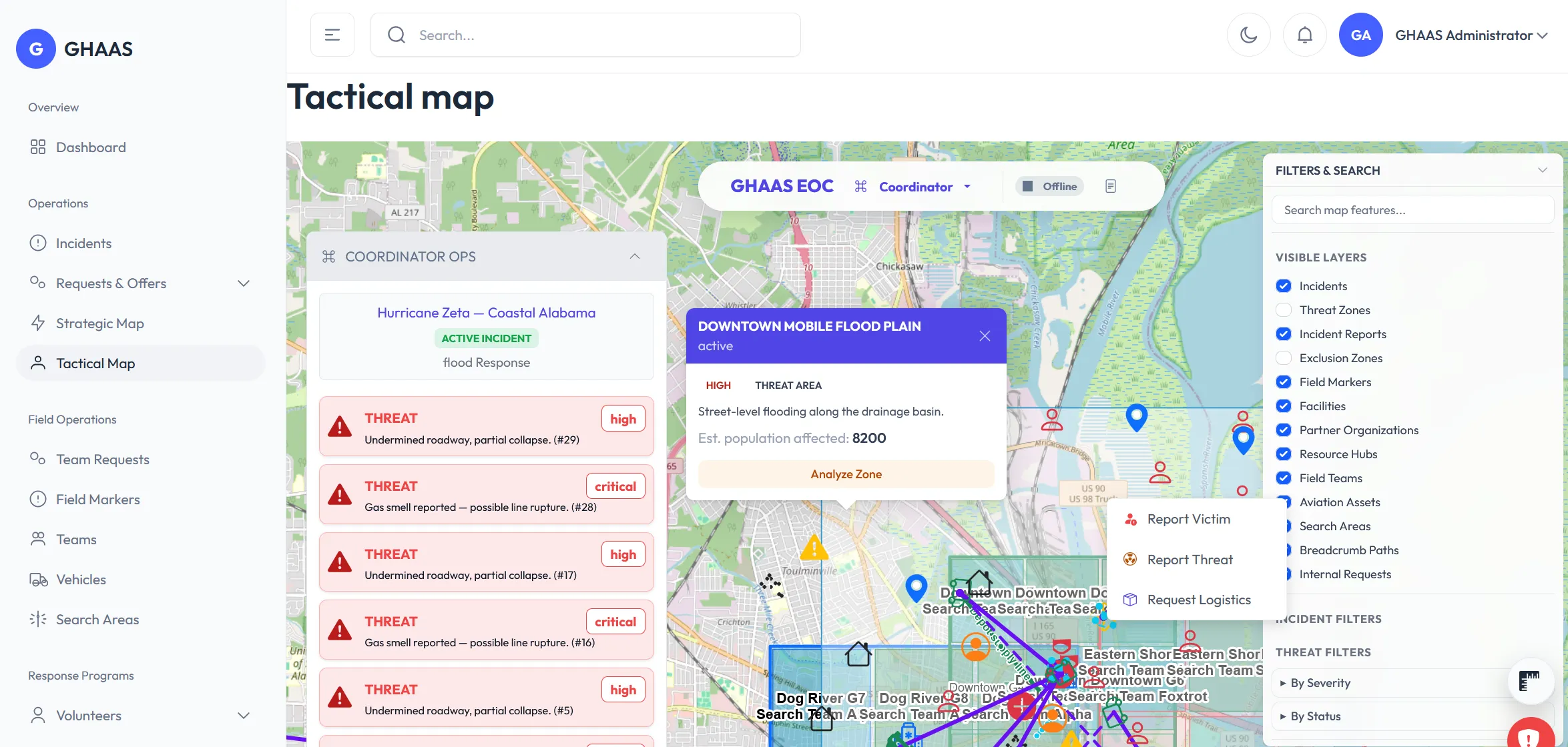 GHAAS screen: Tactical map